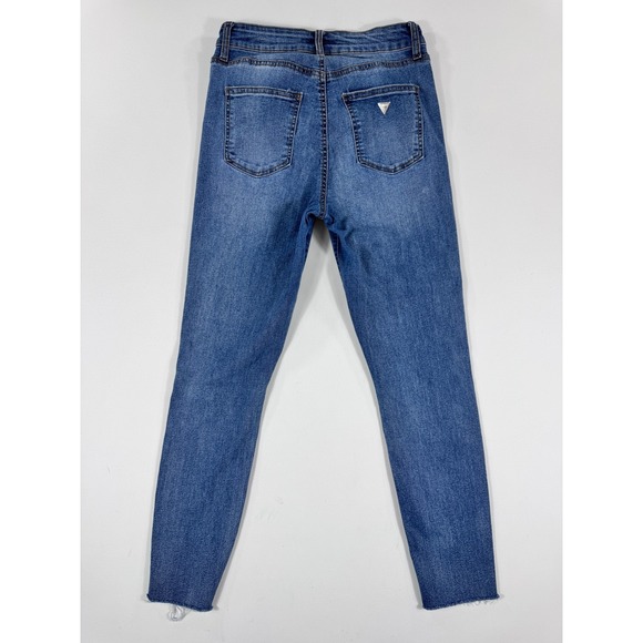 Guess Womens Jeans Rhinestone Embellished High Rise Skinny Distressed Blue Denim - Picture 15 of 15